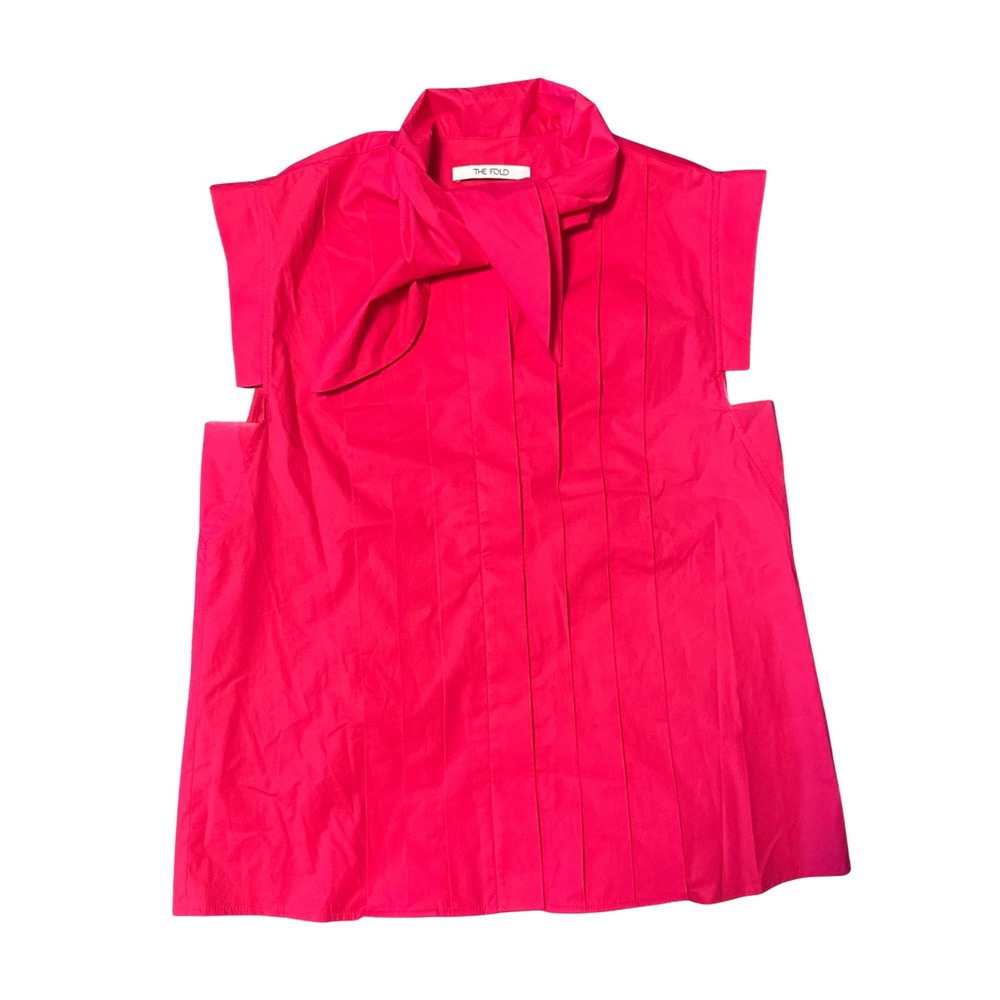 The Fold London Magenta Pink Tie Neck Sleeveless Pintuck Blouse US 6 UK 10